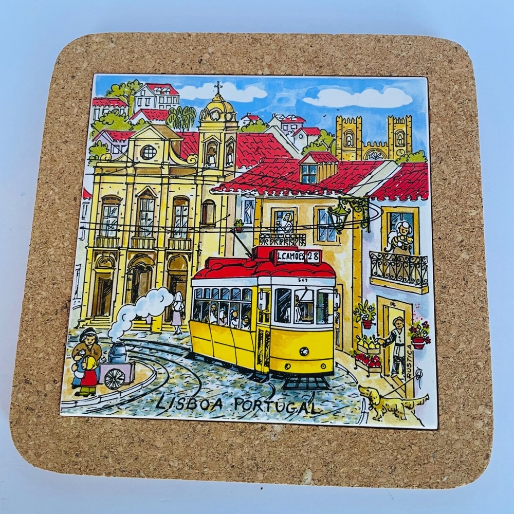 Unbranded Decorative Tile Trivet Lisboa Portugal Yellow Tram 7.5in Excellent